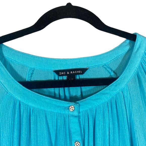 Zac & Rachel Bright Vibrant Blue Button Down Classic Blouse Women Sz L - Picture 7 of 9